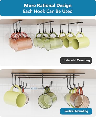 Luckinow Under Cabinet Mug Hooks - 3 Pack Stainless Steel Coffee Cup Holder