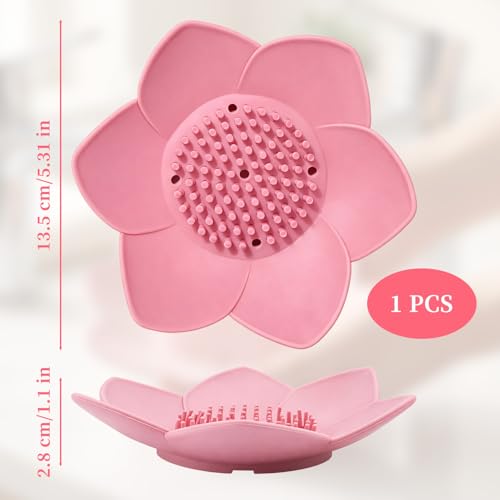 Pink Silicone Self-Draining Soap Dish - Lotus Shower Tray