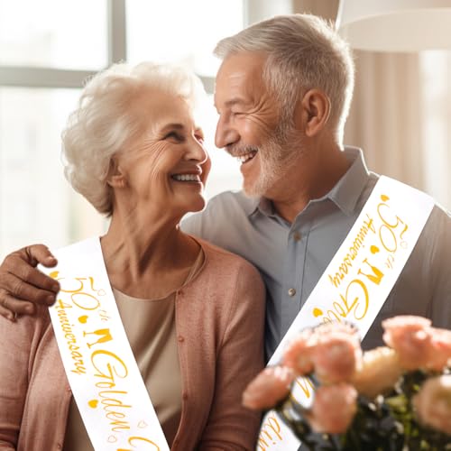 50th Wedding Anniversary Sash Set - Elegant Golden Design