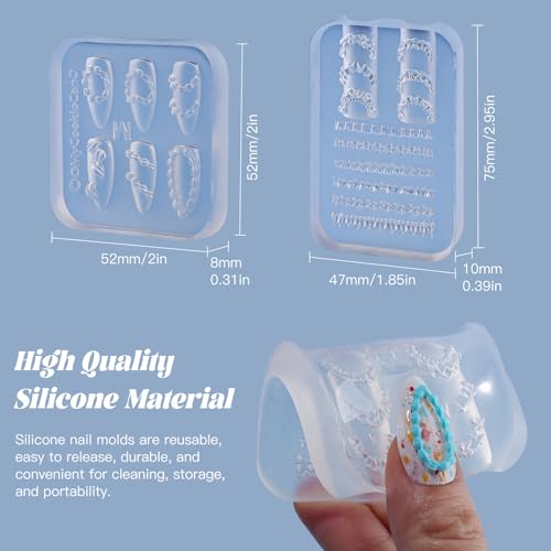 Kikonoke 2 Pcs 3D Cream & Cake Silicone Nail Molds for Gel & Resin Art
