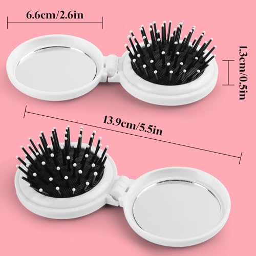 Mengduxd Mini Folding Hairbrush with Mirror Portable Pocket Comb