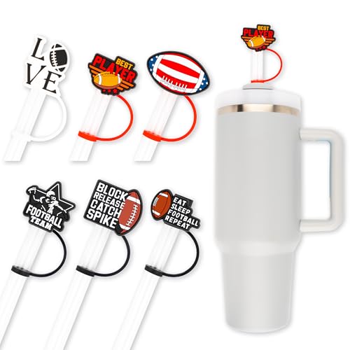 Personalized Silicone Straw Cover Cap for 10mm Straws - Football Set