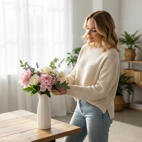 Unbreakable Plastic Vase for Flowers - Ceramic Look, 8.1 Inch Home Decor