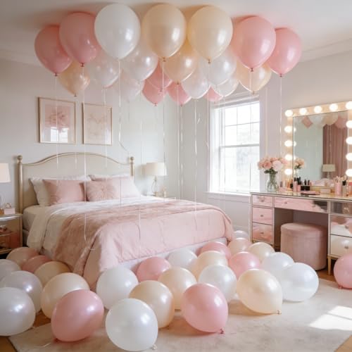 60 Pcs Pink and White Balloons - 12 Inch Latex for Parties