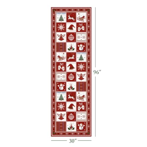 Christmas Runner Rug 2'6"x8' - Red White Patchwork Holiday Decor