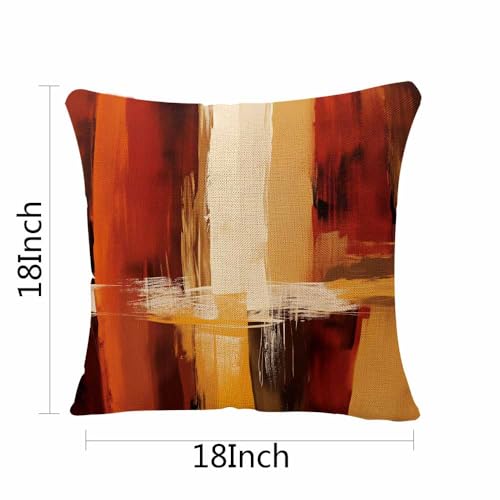 Rust Style Art Throw Pillow Cover 18x18 - Burnt Orange Linen Cushion Case