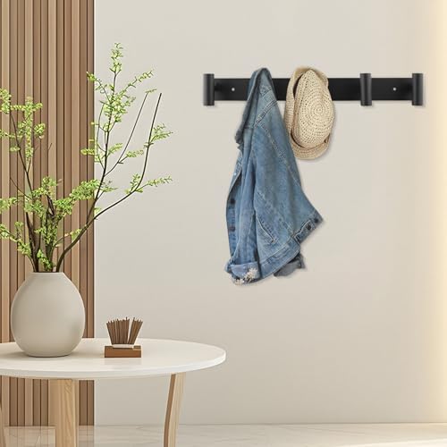 Black Wall Mounted Coat Rack with 5 Hooks - Heavy-Duty Towel Hanger