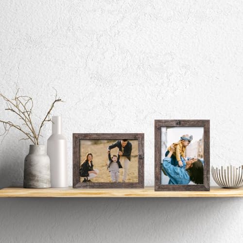 SESEAT 4x6 Picture Frame Set of 4, Rustic Brown Thin Border Gallery Frames
