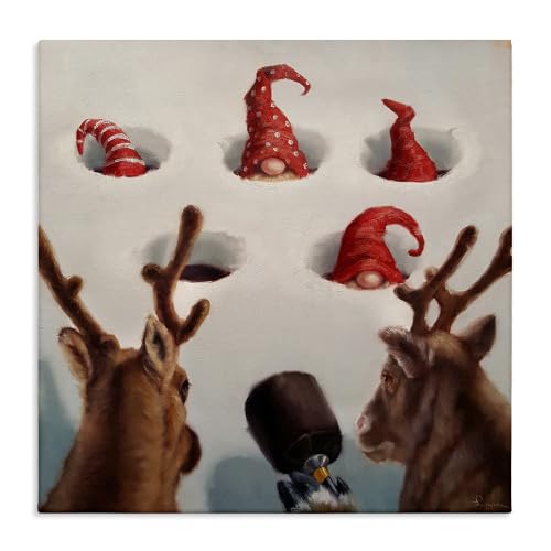 Holiday Whack an Elf Christmas Reindeer Wall Art Canvas 24x24 - Unframed