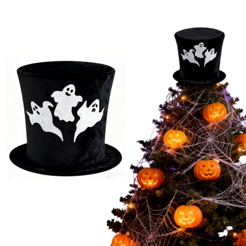 Halloween Tree Topper Hat Black Velvet with Ghost Decoration - Variation of THIS listing