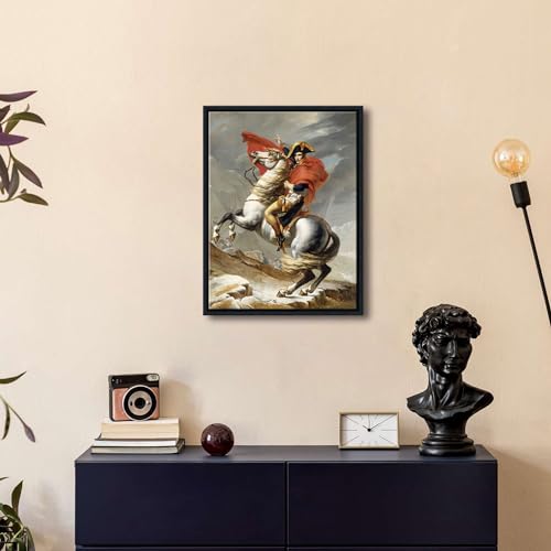 Wieco Art Framed Napoleon Crossing The Alps of Jacques-Louis David Oil Paintings Reproduction Abstract HD Prints Wall Decor Classic Artwork for Home & Office Decoration