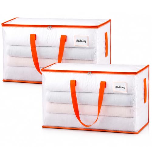 KYODOLED 2-Pack Clear & Orange Heavy Duty Large Moving Bags, 48 Gal Storage Totes