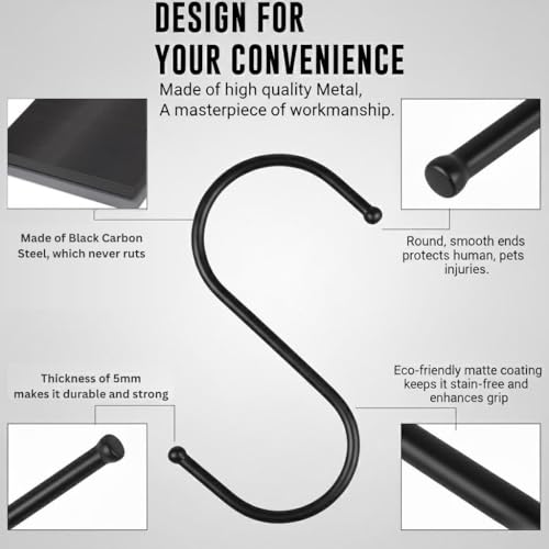WHITECLOUDZ 30 Pack Black S Hooks, 3.4-Inch Heavy Duty Metal Hanging Hooks