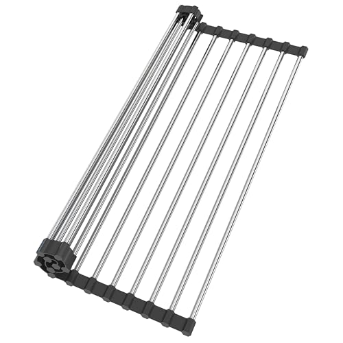 TYZUIAW Roll-Up Dish Drying Rack, 17.5"x11.8" Foldable Stainless Steel Drainer