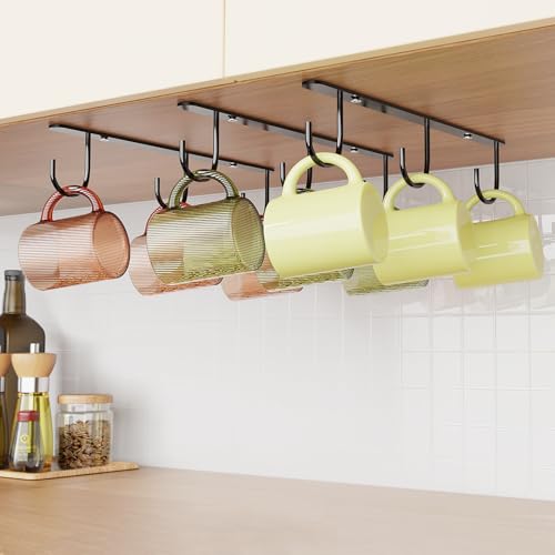 Luckinow Under Cabinet Mug Hooks - 3 Pack Stainless Steel Coffee Cup Holder