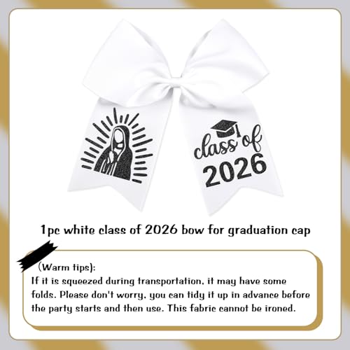 Class of 2026 Graduation Cap Bow with Clip - White Satin Hair Accessory