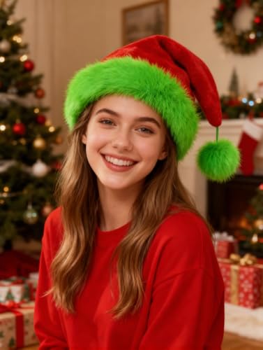 Christmas Santa Hat for Adults - Green Monster Halloween Cosplay Hat