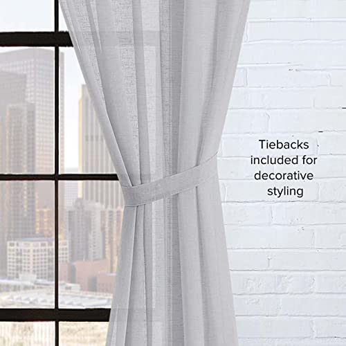 Lucky Brand - Onyx Textured Sheer Curtain | Window Panel Curtains | Lightweight Drapes | Set of 2 Panels with 2 Tiebacks | Sheer | Rod Pocket Header | Measures 52" x 84" | Light Grey