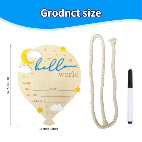 Wooden Baby Birth Announcement Sign - Hot Air Balloon Newborn Milestone Prop