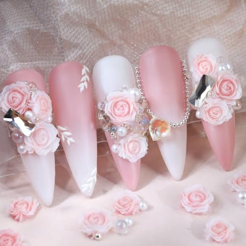 Qdsuh 100PCS 3D Resin Flower Nail Charms - Mixed Color Rose Manicure Art