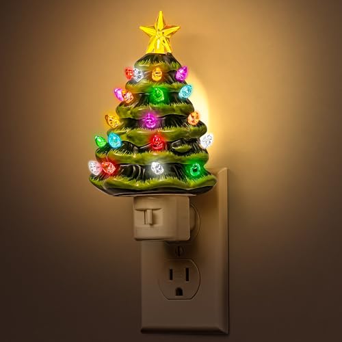 Ceramic Christmas Tree Night Light - Warm White, 3000K, Plug-in Wall Decor - Variation of THIS listing
