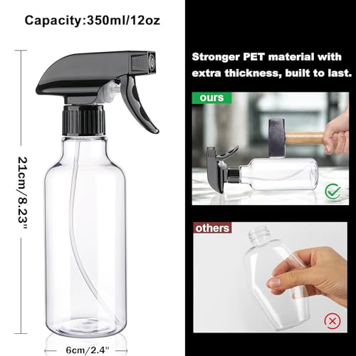 Hethyo 12oz Plastic Spray Bottle, Adjustable Mist and Stream Refillable