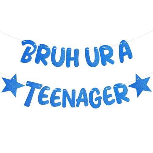 Blue Happy 13th Birthday Banner for Teens - Fun Decorations