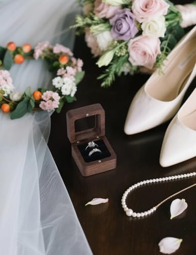 Vintage Wooden Ring Box for Wedding & Engagement - 2 Slots