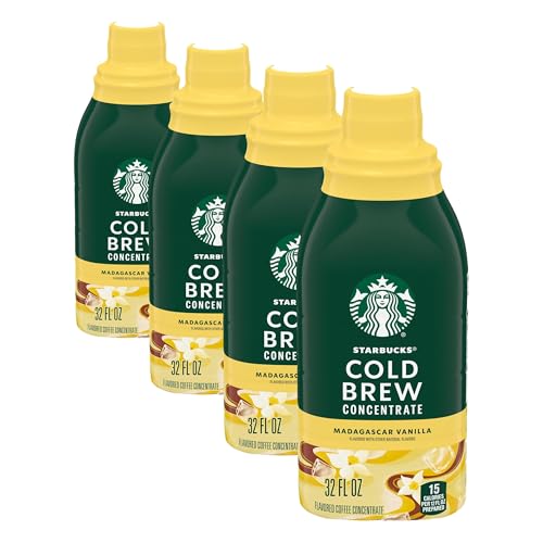 Starbucks Cold Brew Coffee Concentrate, Madagascar Vanilla, 32 fl oz (Pack of 4)