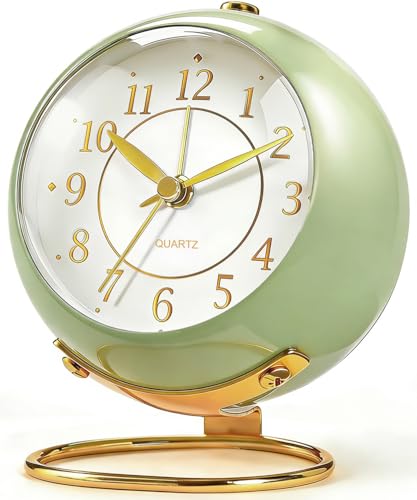 Azxb Retro Analog Alarm Clock - Avocado Green, Silent & Backlit