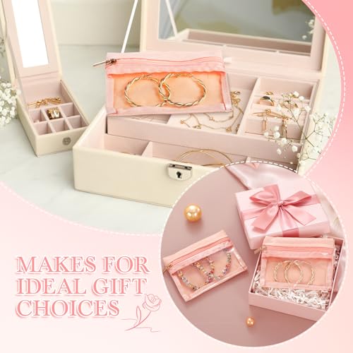 6 Pcs Velvet Travel Jewelry Bags Clear Portable Pouches Pink