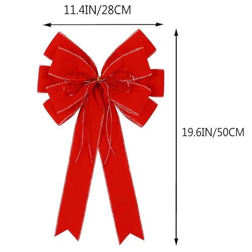 Red Christmas Bow Outdoor Decorations 12x20 Velvet Wreath Bow with Glitter & Gold Edge - Variation: Red