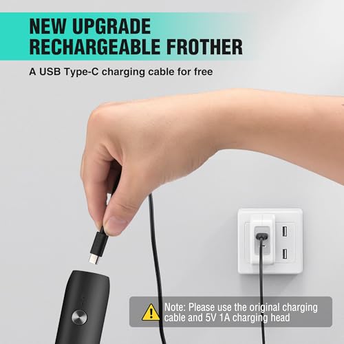 HAUSHOF Handheld Rechargeable Milk Frother - Portable Electric Whisk for Lattes & Cappuccinos