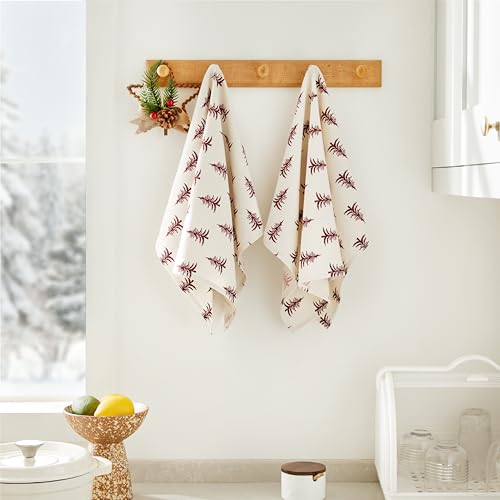 YZJZEDS Burgundy Christmas Kitchen Towels Set of 2 18x25 Inch Absorbent Cotton Dish Towels with Hanging Loop