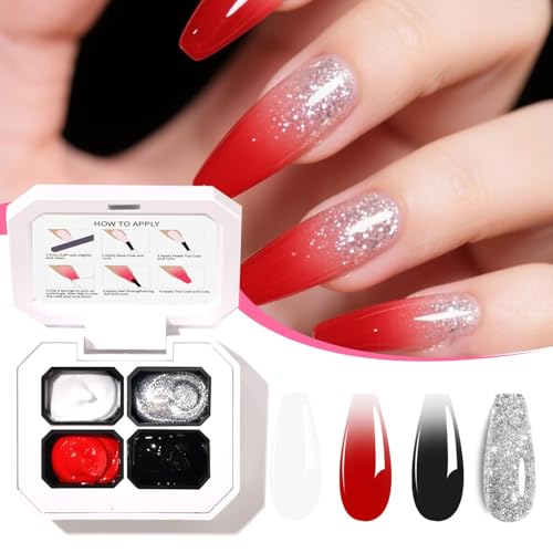 Finger Secret 4-Color Ombre Gel Nail Polish Set with Sponges