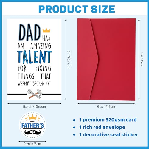 Funny Father's Day Greeting Card with Envelope and Sticker for Dad