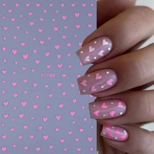 ZOAZJINAZ 6 Sheets 3D Heart Nail Stickers Colorful Decals for DIY Manicure