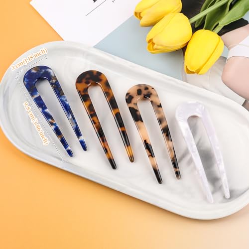 Sublaga 4Pcs French Hair Forks, U Shaped Cellulose Acetate Hair Pins