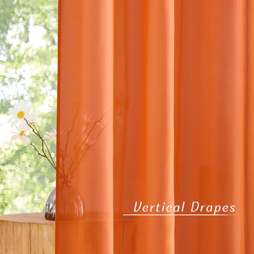 NICETOWN Orange Sheer Grommet Window Curtains, 54" x 84" (Pack of 2)