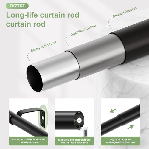 TKZTKZ Heavy Duty Black Curtain Rod - Adjustable 18-45 Inch Metal Rod