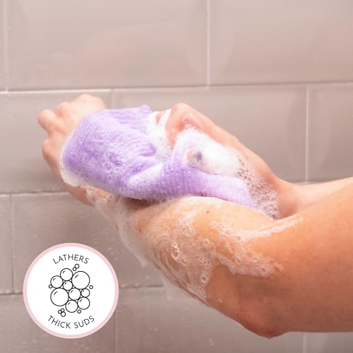 S&T INC. Exfoliating Back Scrubber Towel for Shower, 3 Pack, Assorted