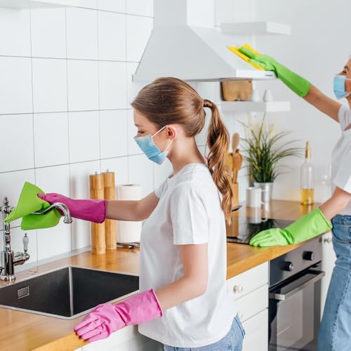 uxcell Reusable Rubber Cleaning Gloves, Large Brown Dishwashing Gloves