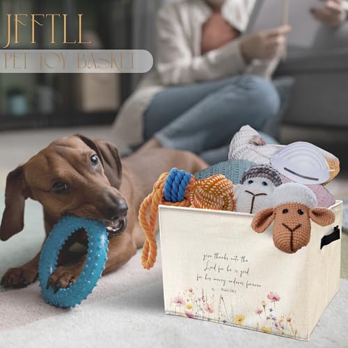 Christian Floral Storage Bin with Handles - Collapsible Laundry & Home Organizer