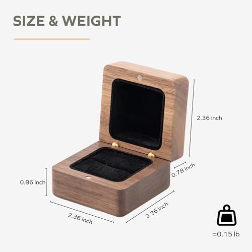 Vintage Solid Walnut Wood Ring Box - Hand-Polished Engagement Holder