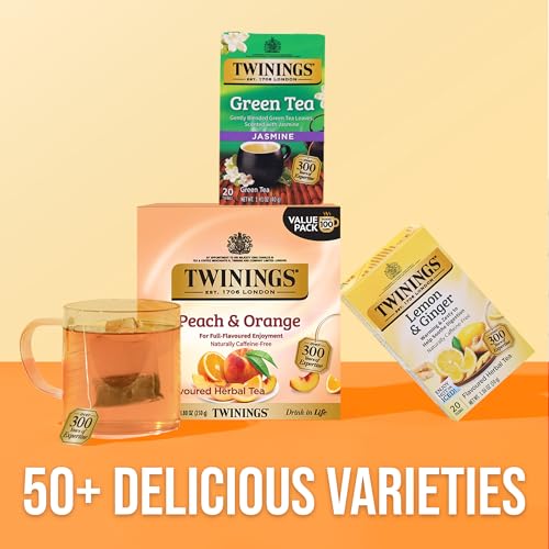 Twinings Peach & Orange Herbal Tea - 100 Individually Wrapped Caffeine-Free Bags, Juicy & Fruity, Hot or Iced, Pack of 1