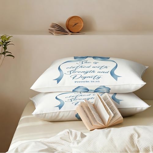 Bible Verse Pillow Cover 12x20 - Proverbs 31:25 Decor