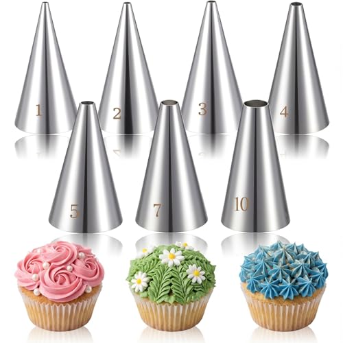 7-Piece Stainless Steel Round Piping Tips Set for Cake Decorating