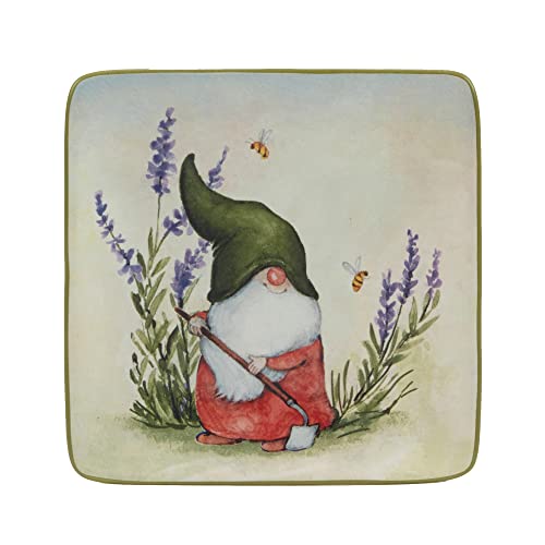 Certified International Garden Gnomes 6" Canape/Luncheon/Appetiser Plates, Assorted Designs, Small, Multicolor, Set of 4