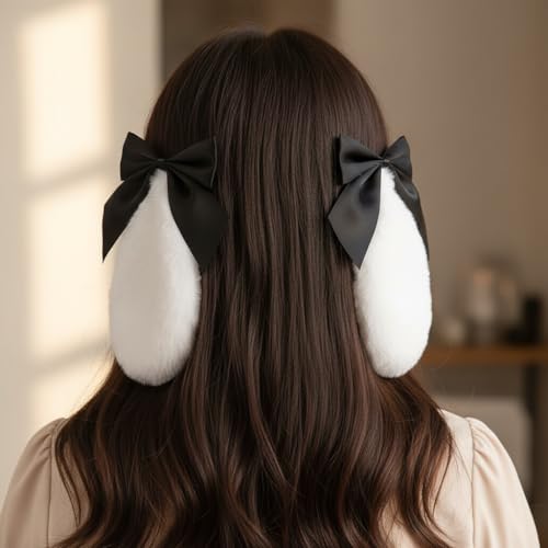 Tustao Plush Bunny Ear Hair Clips with Bow-Knot Lop Ears Cosplay Headwear