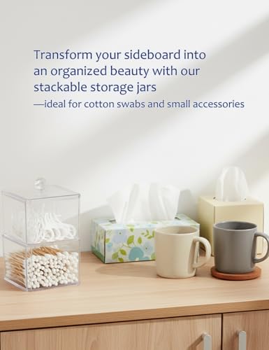 Double Layer Stackable Cotton Swab Holder with Clear Plastic Lid